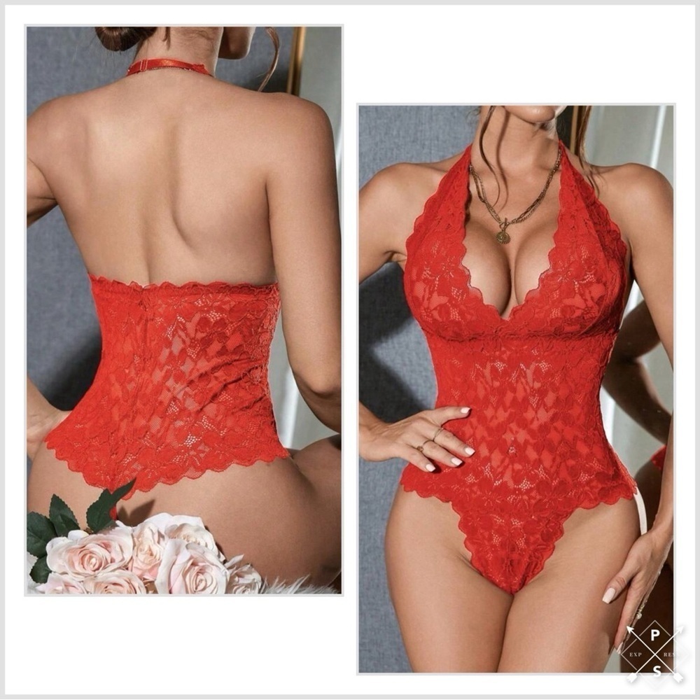 Red Lace Halter Bodysuit Lingerie. New.‎ Sizes M, L, XL